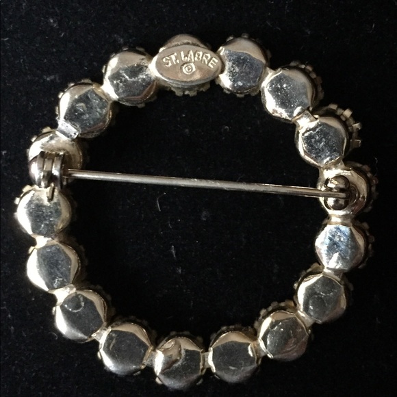 Vintage St Labre Signed Red Rhinestone Circle Pin - Picture 5 of 6